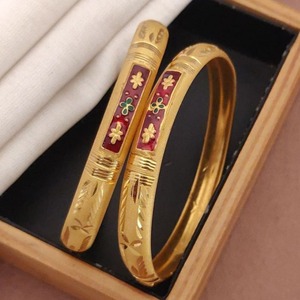 Traditional Kada Style Gold Plated <b>Bangle</b> Bracelet with Color Accents Ethnic Designer Wrist Jewelry for Women - Product Image 4