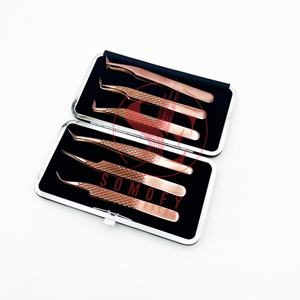 Pinzas para Extensión de Pestañas de Fibra de Oro Rosa de Marca Privada Somofy Enterprises, Forma de L de 45/90 Grados, Acero Inoxidable, Longitud de 10 mm - Product Image 3