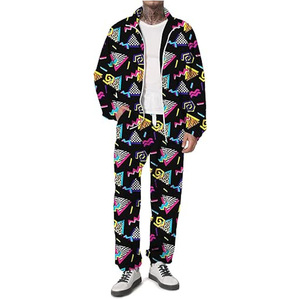 Men's Geometric Print Tracksuit Full <b>Zip</b> <b>Hooded</b> Jacket Pants Set Streetwear Casual Sportswear Polyester Breathable Regular Fit - Product Image 2