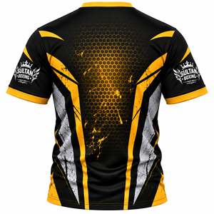 Maillot de sport personnalisé 100 % polyester rayé respirant coupe classique pour homme, col rond, logo frontal, manches courtes, idéal pour la boxe et la gym - Product Image 2
