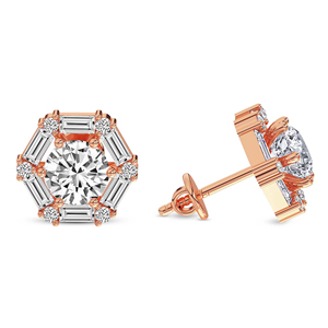 Boucles d'oreilles de luxe hexagonales en or 10k/12k avec fleur de rafflesia et diamants de laboratoire, serties de pierres rondes et baguette - Product Image 6