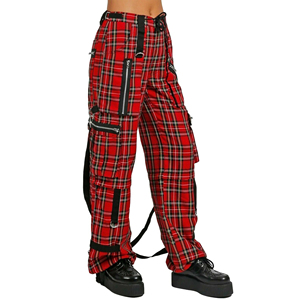Custom Punk Gothic <b>Tartan</b> Plaid Cargo Pants Men <b>Women</b> Red Checkered Wide Leg Bondage <b>Trousers</b> Drawstring Elastic Waist Rivets - Product Image 3
