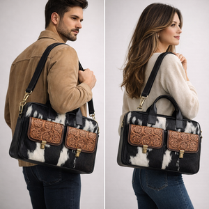 Premium Leather Unisex Laptop <b>Bag</b> Vintage Western Handcrafted Office Messenger <b>Bag</b> Lightweight Eco-Friendly Detachable Zipper - Product Image 6