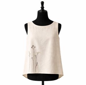 Fabricant OEM ODM, Blouse sans manches pour femme en mélange coton-lin, style vintage, couleur unie, brodée, été, sur mesure - Product Image 1