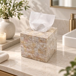 Elegante Caja de Madera Cuadrada para Pañuelos con Diseño Impreso, Decoración de Mesa para Hogar, Oficina, Comedor, Regalo - Product Image 1