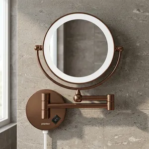 Miroir grossissant double face avec éclairage LED pour le maquillage et la rasage, idéal pour les hôtels, salles de bain, coiffeuses et chambres d'hôtes. - Product Image 1