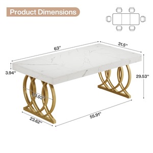 Mesa de Comedor Moderna de Lujo con Tapa de Imitación Mármol y Patas Metálicas Resistentes, Rectangular, Blanco Dorado, Estilo Contemporáneo para Hotel - Product Image 6