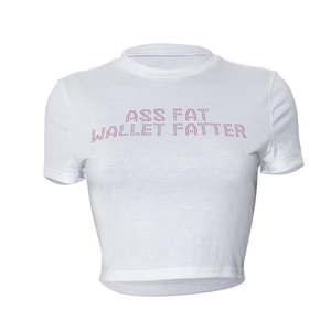 Top Corto Blanco para Mujer con Estampado 'Ass Fat Wallet Fatter', Manga Corta, Cuello Redondo, Estilo Y2K, 100% Algodón Jersey - Product Image 2