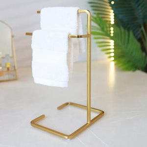 Porte-serviettes doré sur pied à double barre pour salle de bain et cuisine, support pour serviettes de toilette, accessoires de salle de bain - Product Image 3