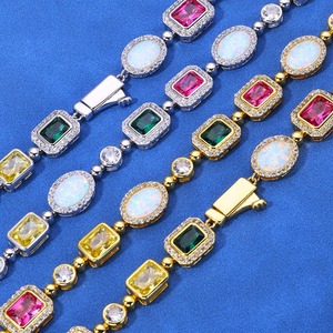 Moissanite Emerald Cut Tennis Bracelet Green <b>Stone</b> Iced Out Hip Hop Luxury Statement Bracelet for Men - Product Image 2