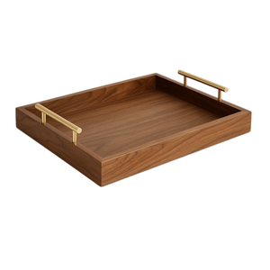 Stylish Rectangular Wooden <b>Serving</b> <b>Trays</b> With <b>Gold</b> Metal <b>Gold</b> Handles For Home Kitchen And Hotel Use Wooden Plate - Product Image 1