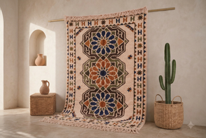 Alfombra de Lana Marroquí Anudada a Mano, Medallón Geométrico Andaluz, Kilim Bereber, Alfombra de Lujo para Decoración del Hogar - Product Image 2