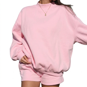 Conjunto de 2 Piezas de Ropa Urbana para Mujer, Sudadera Holgada de Forro Polar de Poliéster/Algodón con Cuello Alto y Logotipo Personalizado, Pantalones Cortos hasta la Rodilla, para Invierno - Product Image 6