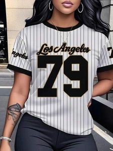 Camiseta de rayas para mujer al por mayor – Camiseta de béisbol con gráfico LA 79 personalizado – Camiseta de manga corta de mezcla de algodón de alta calidad - Product Image 4