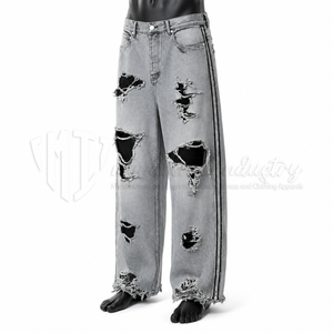 Pantalones Vaqueros de Mezclilla Desgastados de Pierna Ancha y Cintura Media para Hombre, Estilo Urbano, Ajuste Holgado, Ecológicos, de Algodón Pesado, Moda Primavera - Product Image 3