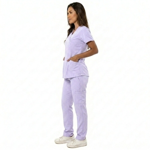 Short Sleeve Women Surgical Scrub <b>Sets</b> Hospital <b>Doctors</b> Suits Nurse Uniform Pure Material Purple Color Custom Polyester Cotton - Product Image 4