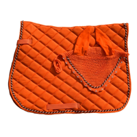 Ensemble de tapis de selle de luxe pour cheval orange avec bonnet d'oreille orné de strass |   Tapis de selle équestre matelassé |   Dressage et saut d'obstacles