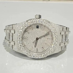Montre analogique de luxe entièrement sertie de diamants Moissanite VVS, mouvement à quartz, bracelet en acier inoxydable, style Hip Hop, verre écologique - Product Image 3
