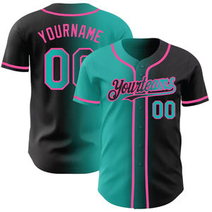 Maillots de baseball personnalisés en polyester de haute qualité, noirs et vert-bleu dégradé, authentiques et tendance - Product Image 4
