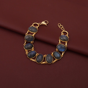 Pulsera de Eslabones con Cabujón Ovalado de Labradorita Chapada en Oro, Joyería Clásica Unisex - Product Image 1