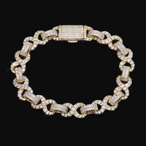 Men's 18K Gold Plated 925 Silver Baguette Cut Diamond Chain Link <b>Bracelet</b> Hiphop Style Geometric Design Everyday Wear - Product Image 3