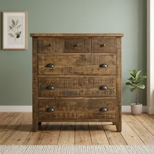 Commode rustique en bois massif avec 6 tiroirs, armoire de rangement antique pour chambre à coucher, meubles de maison - Product Image 3