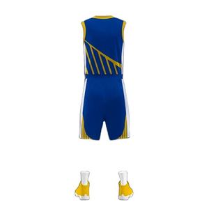 Ensemble de maillot de basket-ball unisexe pour adultes, bleu et jaune, col en V, manches longues, taille élastique, respirant, en polyester, vêtements de sport personnalisés - Product Image 1