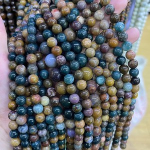 Cuentas Redondas Lisas de Ágata Oceánica Natural para Pulseras, Collares, Fabricación de Joyería DIY, Lote al por Mayor - Product Image 2