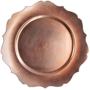 Metal Charger Plate Copper Antique Finish Floral Style Dining Tableware <b>Decoration</b> For <b>Engagement</b> Anniversary Parties Table Use - Product Image 1