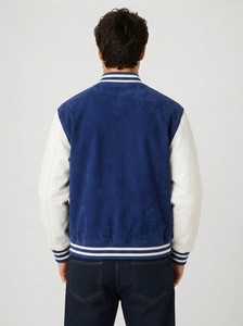 <b>Men's</b> Classic Contrast Sleeve Varsity <b>Jacket</b> Casual Bomber Outerwear Waterproof Windproof Polyester/Cotton Ribbed Collar Cuffs - Product Image 3
