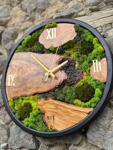 Handmade Wooden Wall <b>Clock</b> with Moss – Rustic Home Decor - Product Image 6
