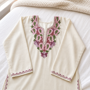 Kurti Kashmiri color marfil con bordado floral Sozni, compre directamente del proveedor - Product Image 4