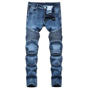 TITAN TREAD WEAR Jeans de moto para hombre, corte recto, denim lavado a la piedra, remaches, cintura alta, frente plano, algodón transpirable - Product Image 1