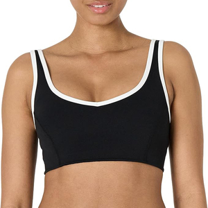 Unique Design <b>Black</b> Scoop Neck Comfort Sports Bra and Workout <b>Bralette</b> with Elegant Contrast Piping Detail - Product Image 1