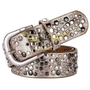 เข็มขัดหนัง + หนัง PU ติดหมุดสำหรับผู้หญิง, เข็มขัดประดับพลอยเทียมเข็มขัดหนังผู้หญิงคุณภาพสูง - Product Image 1