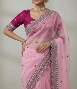 Sari de nailon estilo Bollywood bordado KV - Product Image 1