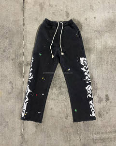 Vintage Unisex Men's Casual Flared Drawstring Splash Pants Lightweight Stacked Joggers <b>Trousers</b> Splash Printed - Product Image 1