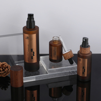 Juego de Envases de Cosméticos Ecológicos de Madera de Fresno, Juego de Viaje para el Cuidado de la Piel, Botella de Vidrio Ámbar con Tapa de Bambú, Impresión Personalizada