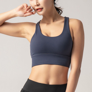 Women Solid <b>Blue</b> Racerback Sports Bra Scoop Neck Medium Support Yoga Fitness <b>Top</b> Breathable <b>Mesh</b> Seamless Design - Product Image 6