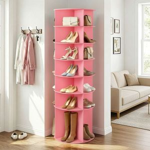 Zapatero giratorio de 7 niveles y 360 grados, color rosa, 60*60*184 cm, de madera y plástico compuesto, zapatero giratorio de 360 grados - Product Image 1