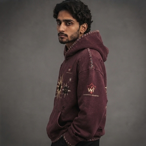 Sweat-shirt à capuche doux et confortable pour homme, design vintage, tissu délavé, broderie détaillée, broderie vieillie - Product Image 3