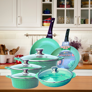 Ensemble de 5 casseroles en aluminium moulé sous pression avec revêtement antiadhésif en céramique, compatible four et lave-vaisselle, design moderne - Product Image 3