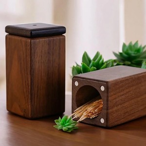 <b>Walnut</b> Wood Toothpick Dispenser – Automatic Push Toothpick Case for Home & Restaurant <b>Table</b> - Product Image 2