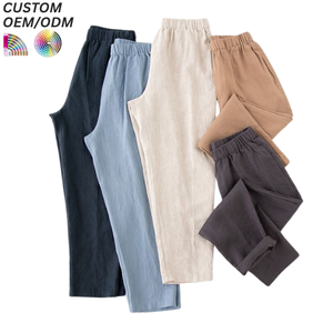 Pantalon décontracté pour homme 2026 en ramie, coton et lin, coupe droite, taille mi-haute, jambe large, écologique, avec cordon de serrage, respirant, pour le quotidien et la plage - Product Image 6