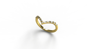 18K Gold V Shaped Chevron Diamond <b>Ring</b> Alternating Baguette Round Half Eternity Band Curved <b>Stacking</b> <b>Ring</b> Fine Jewelry For Women - Product Image 2