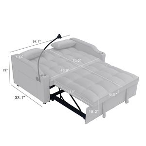 Divano Letto Futon Moderno in Velluto con Schienale Reclinabile Regolabile e Cuscino, Piccolo Divanetto Lounge con Letto Estraibile - Product Image 6