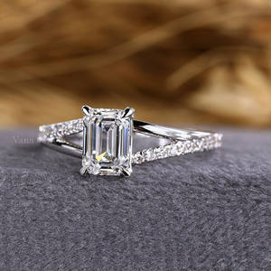 14K White Gold Engagement & Anniversary <b>Ring</b> Emerald Cut Lab Grown Diamond Ethical <b>Ring</b> Split <b>Band</b> Women's Diamond <b>Ring</b> - Product Image 3