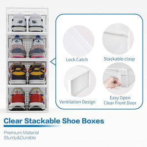 Set di 12 Contenitori Impilabili in Plastica Trasparente per Scarpe, Scatole Pieghevoli Salvaspazio per Organizzazione Armadio - Product Image 5