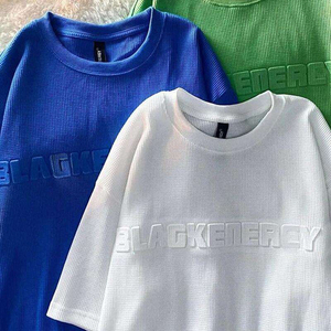 T-shirts décontractés surdimensionnés avec impression 3D en relief, vente en gros, t-shirts unisexes vierges 100% coton pour hommes, haute qualité - Product Image 4