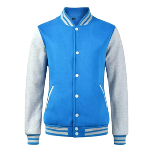 Chaqueta Varsity Azul Marino y Gris para Hombre con Cierre de Botones, Estilo Preppy, Corte Regular, para Otoño, Material de Felpa - Product Image 4